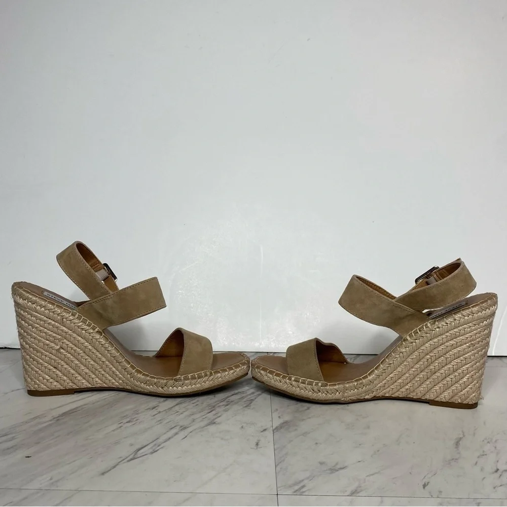 Steve Madden Uri Tan Suede Espadrille Square Toe Wedge Sandal 9 1/2